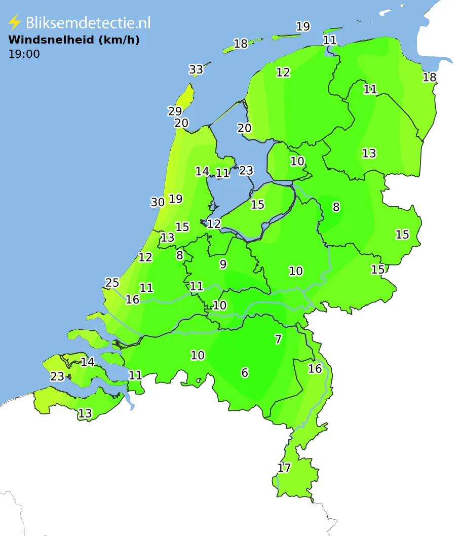 Windsnelheid kaart Nederland