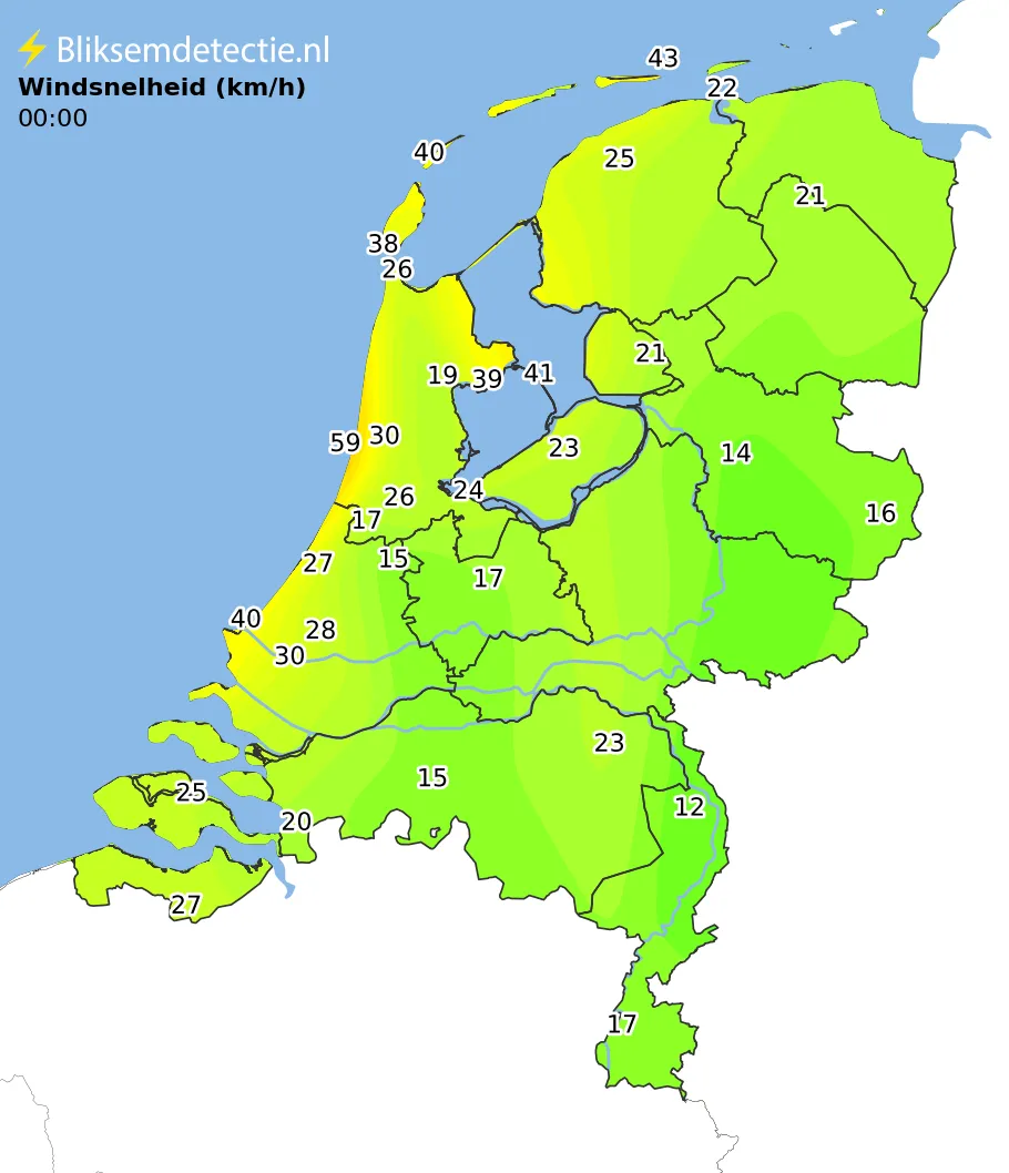 Windsnelheid kaart Nederland