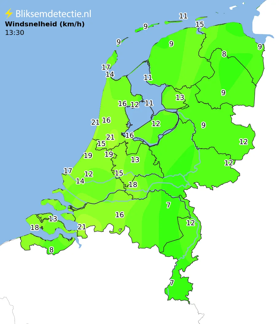 Windsnelheid kaart Nederland