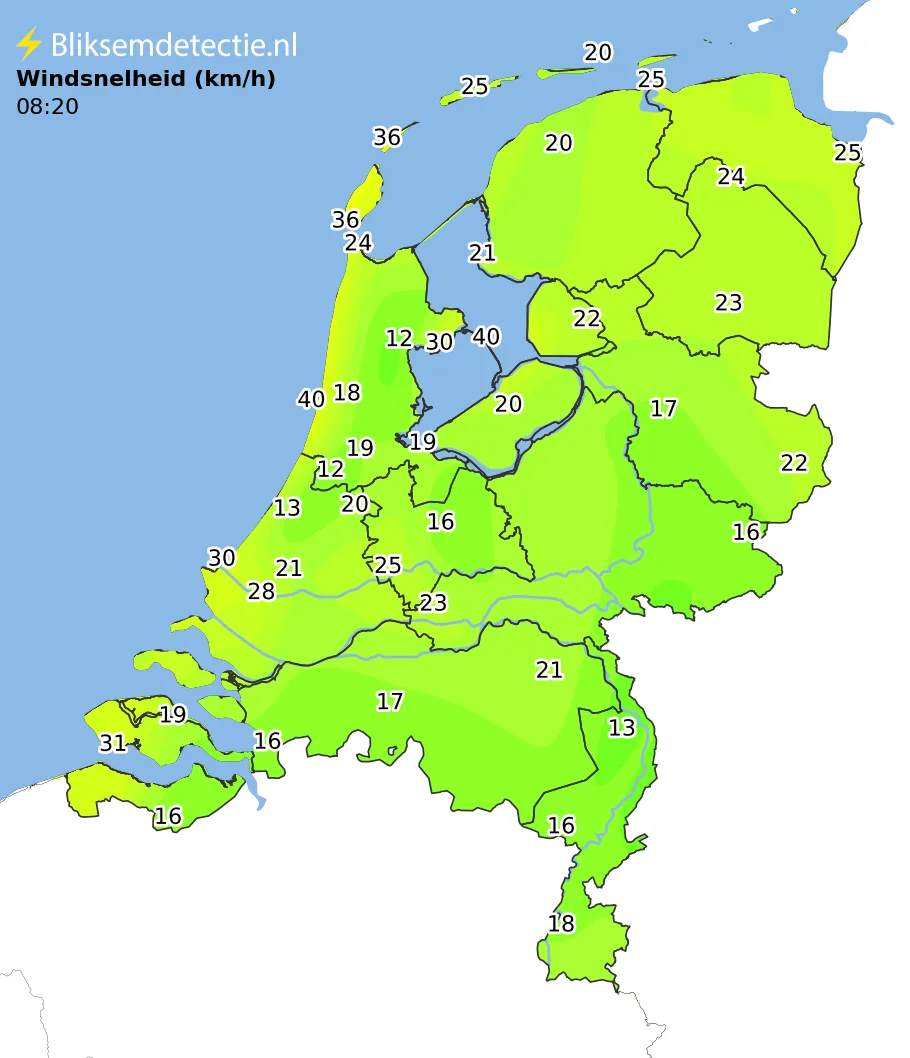 Windsnelheid kaart Nederland