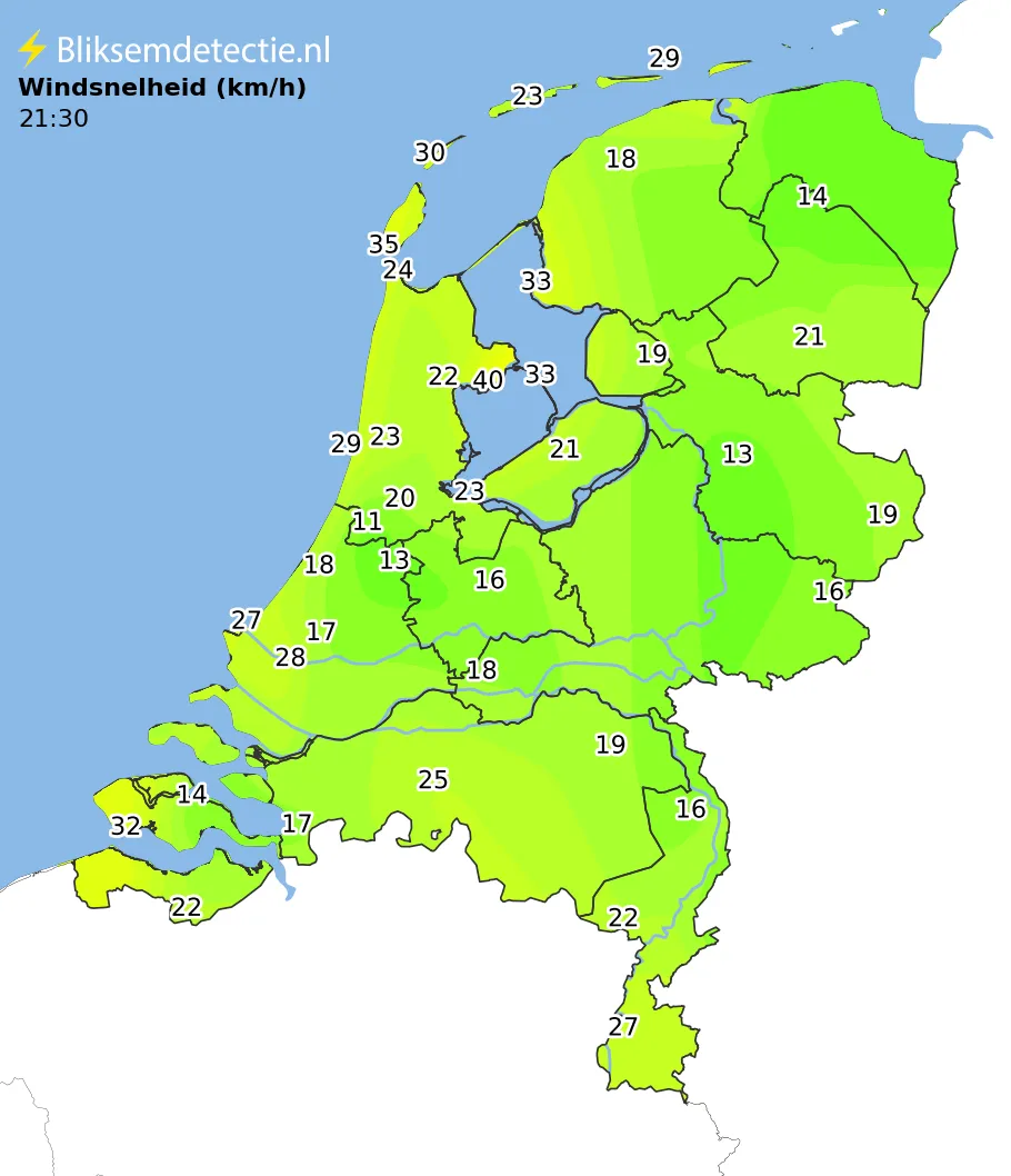 Windsnelheid kaart Nederland