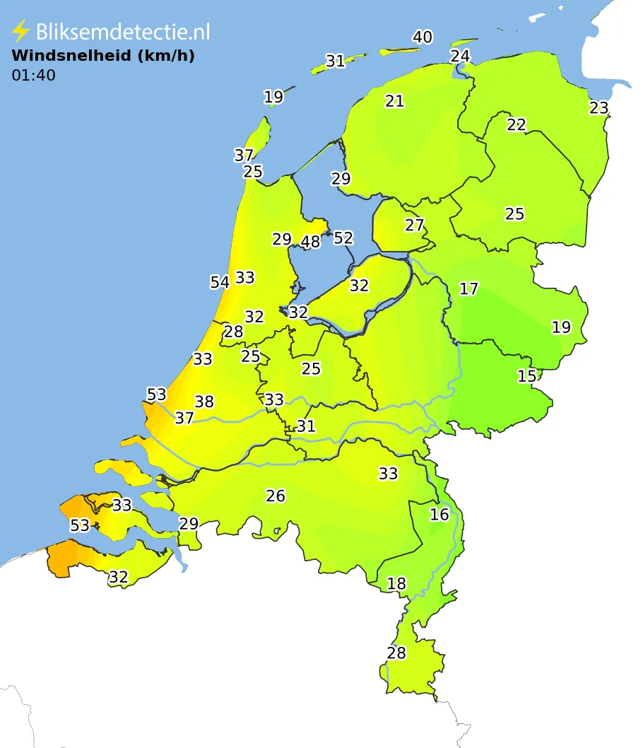 Windsnelheid kaart Nederland