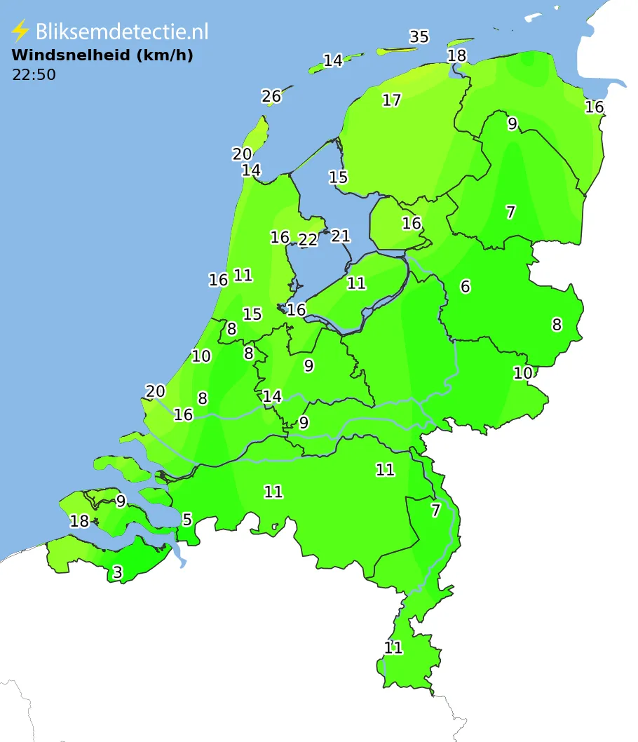 Windsnelheid kaart Nederland