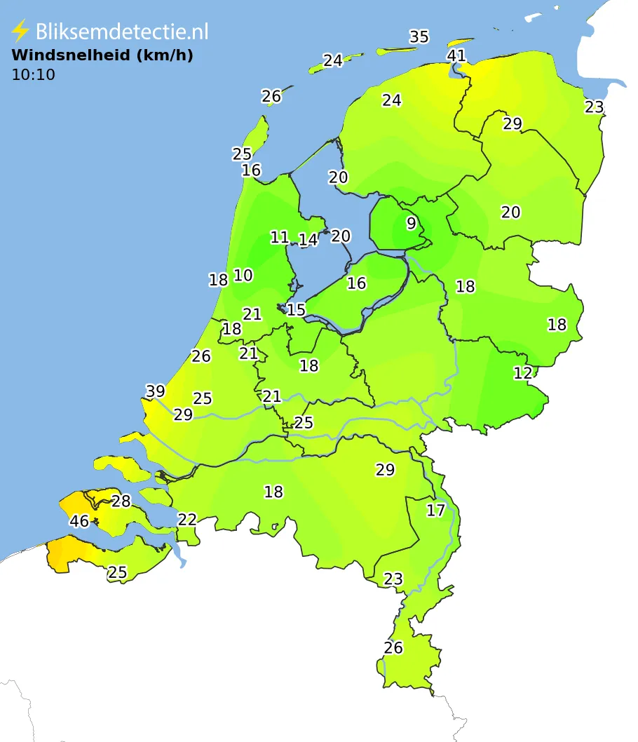 Windsnelheid kaart Nederland