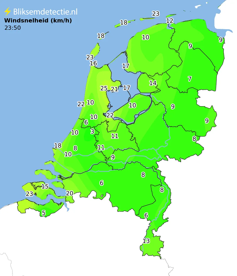 Windsnelheid kaart Nederland