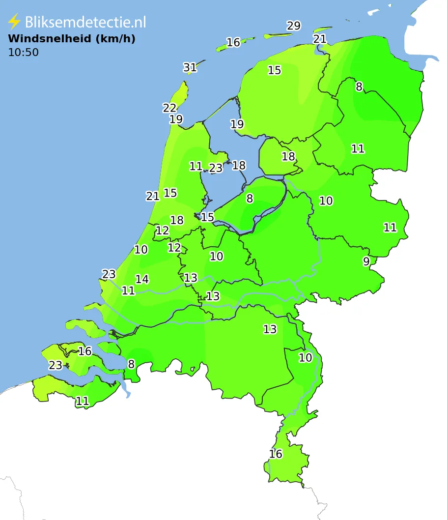 Windsnelheid kaart Nederland