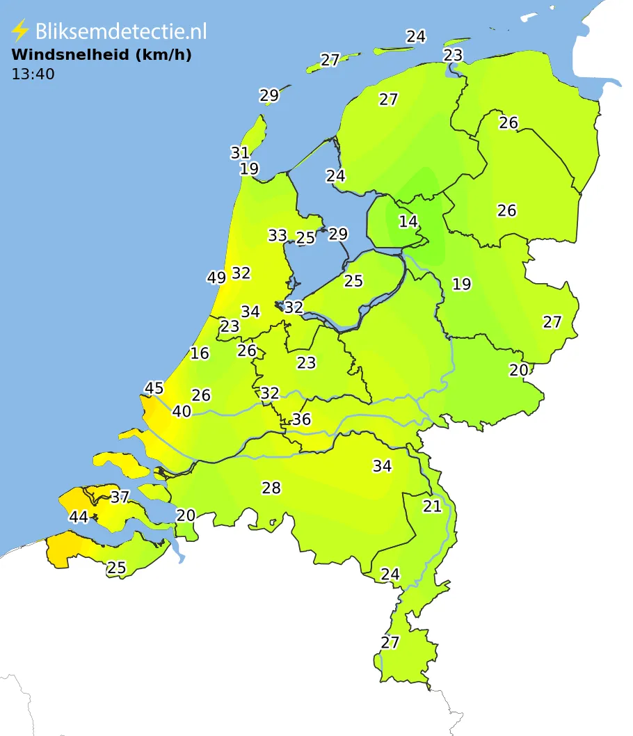 Windsnelheid kaart Nederland