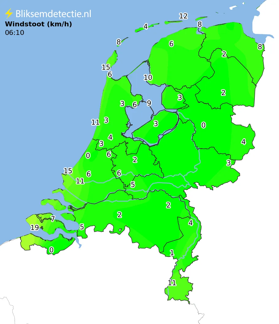 Windstoten kaart Nederland