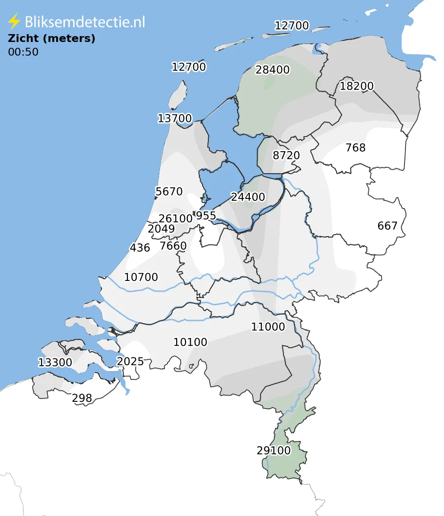 Zicht en mist kaart Nederland