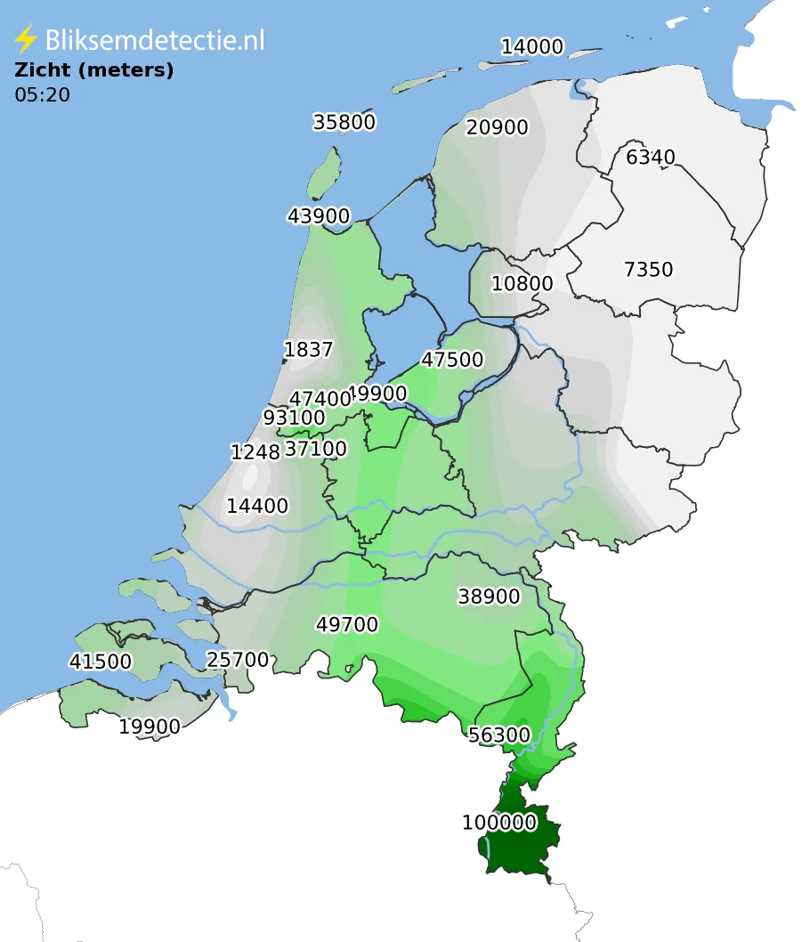 Zicht en mist kaart Nederland