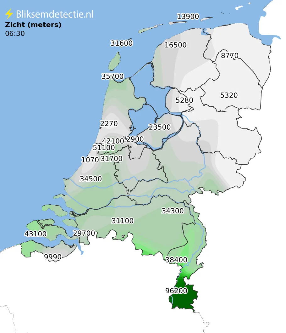 Zicht en mist kaart Nederland