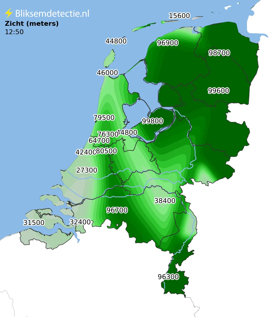 Zicht en mist kaart Nederland