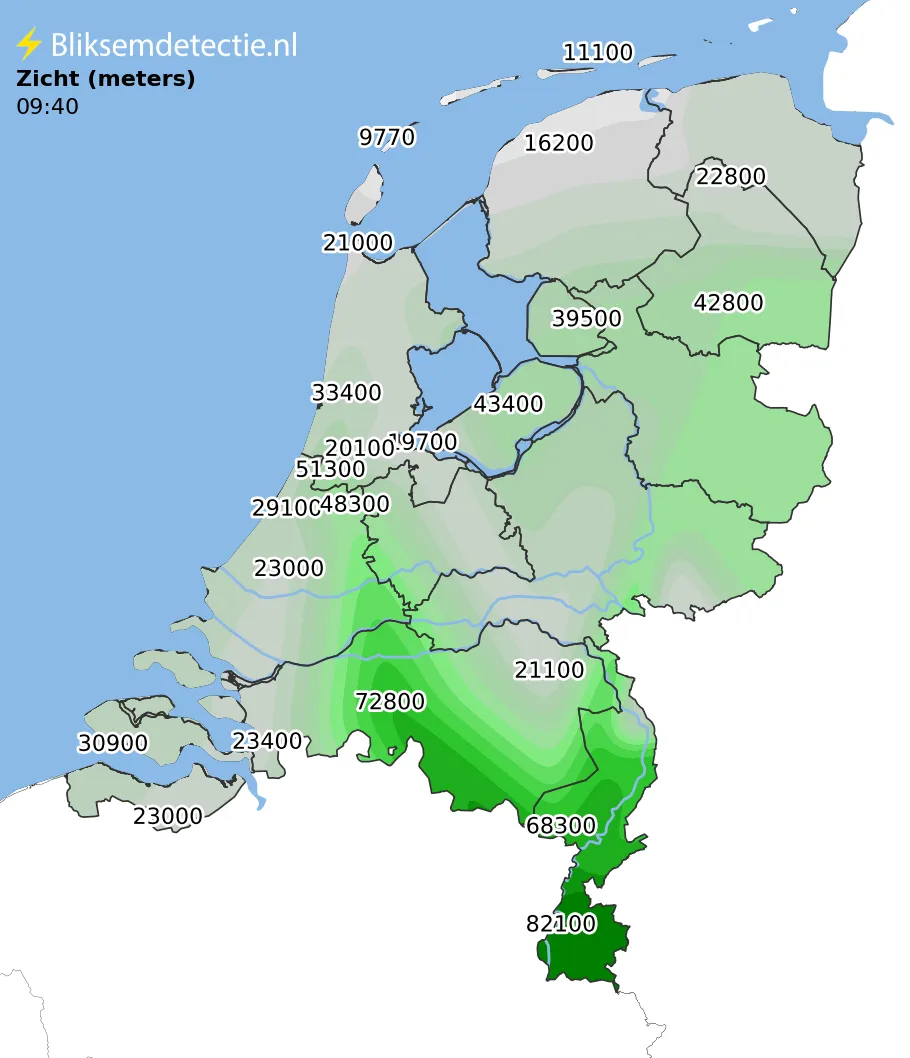 Zicht en mist kaart Nederland