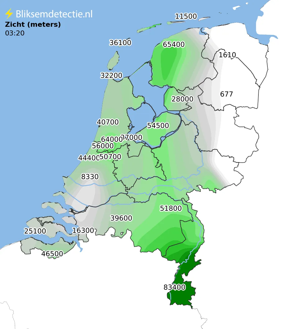Zicht en mist kaart Nederland