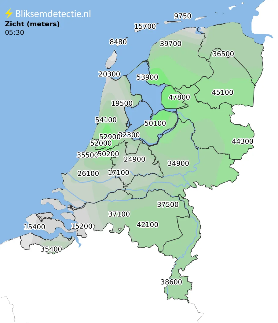 Zicht en mist kaart Nederland
