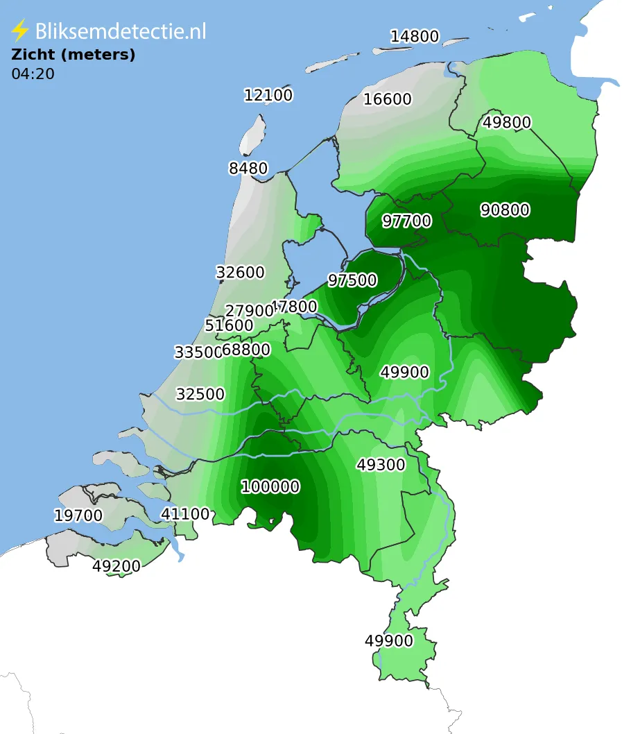 Zicht en mist kaart Nederland