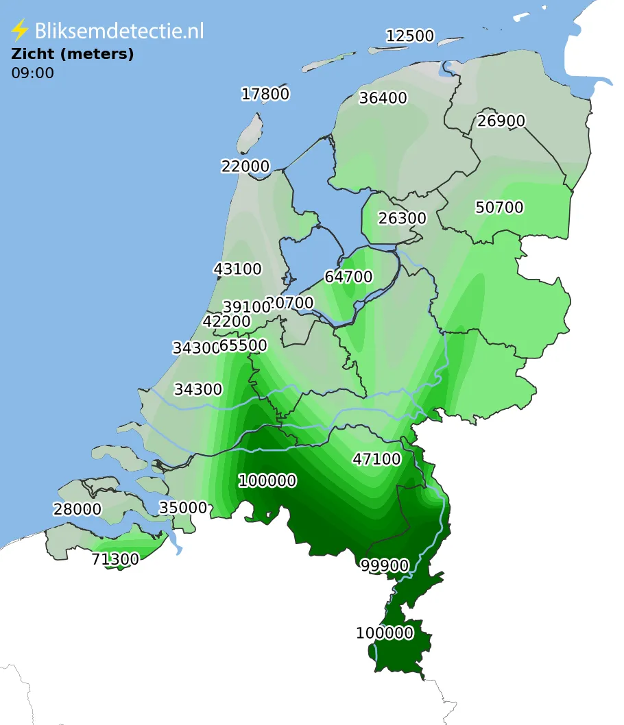 Zicht en mist kaart Nederland