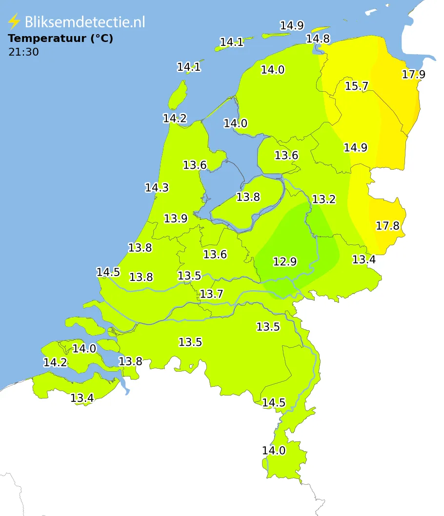 Live Temperatuur kaart Nederland