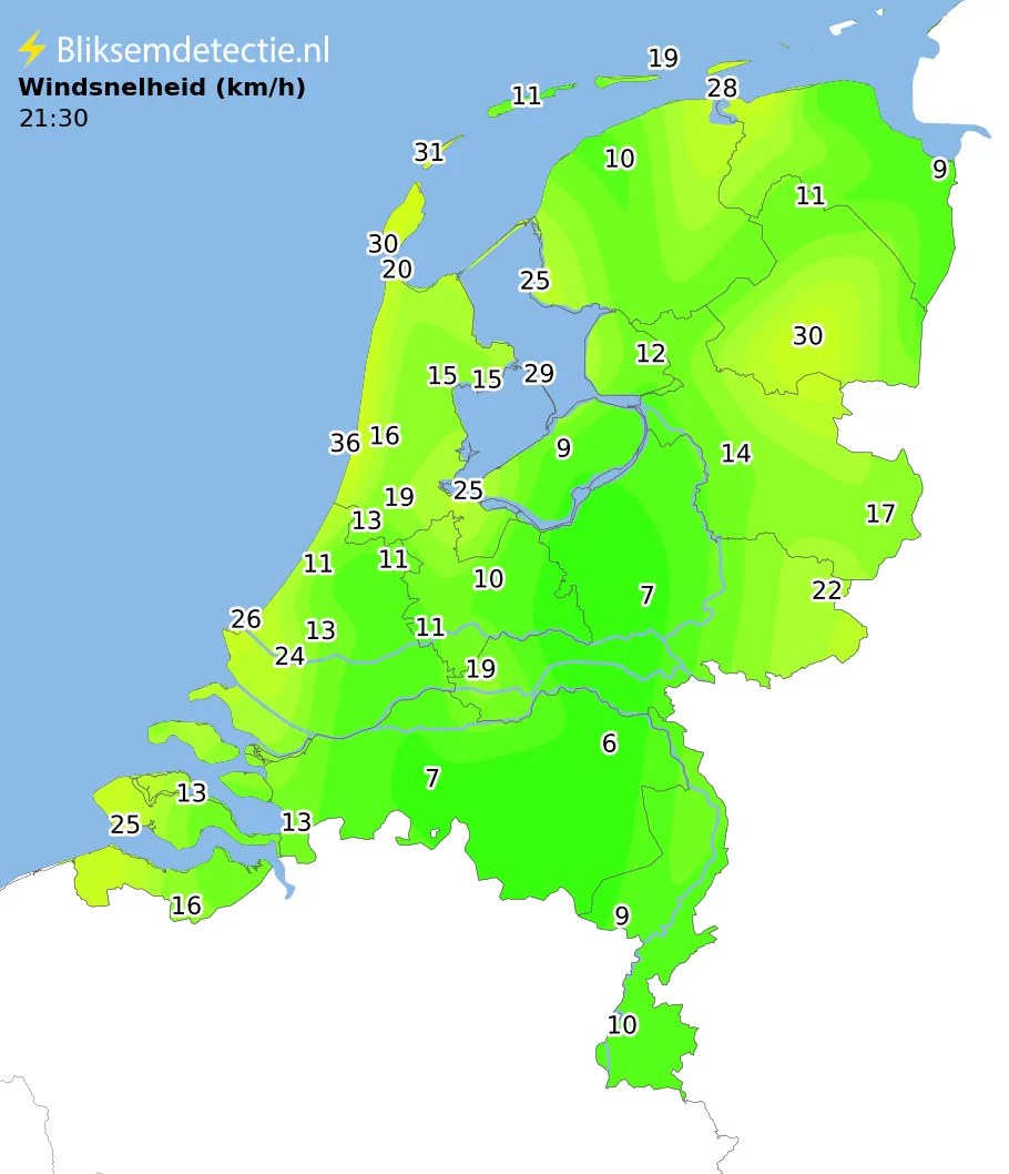Live Windsnelheid kaart Nederland