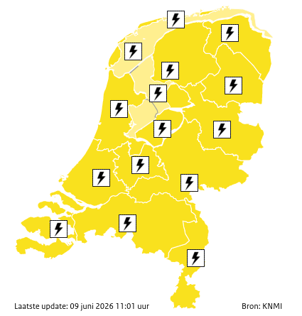KNMI waarschuwingskaart Nederland vandaag