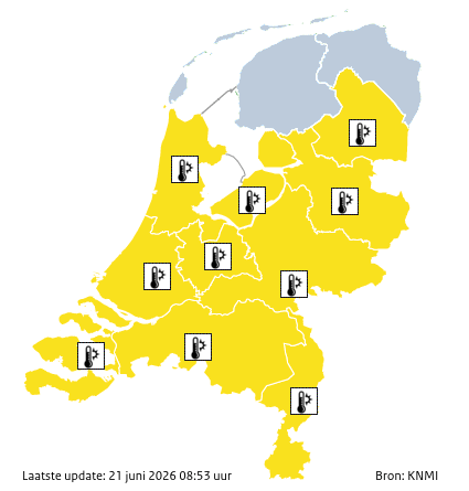 KNMI waarschuwingskaart Nederland vandaag