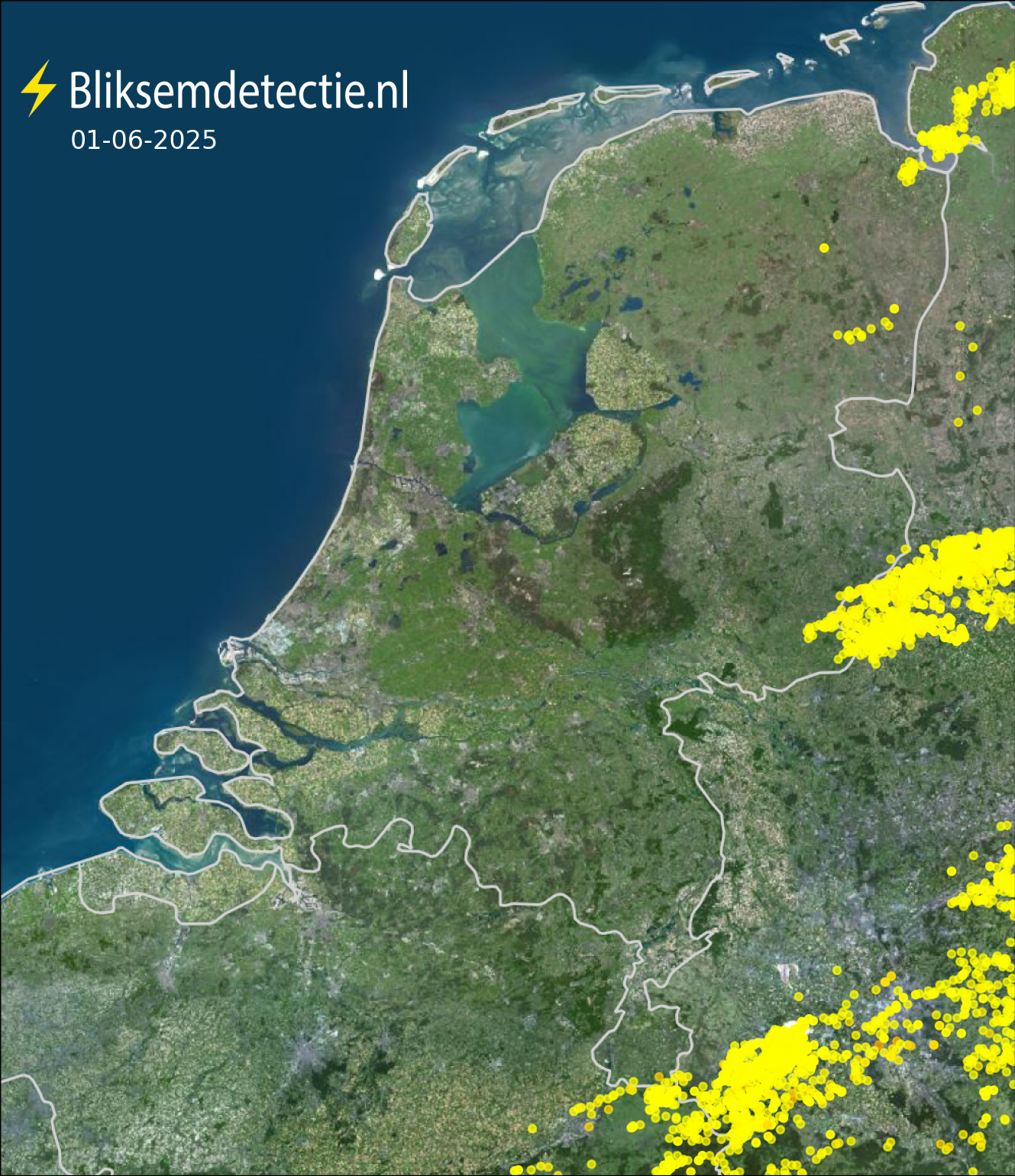 Bliksemkaart Nederland 1 juni 2025