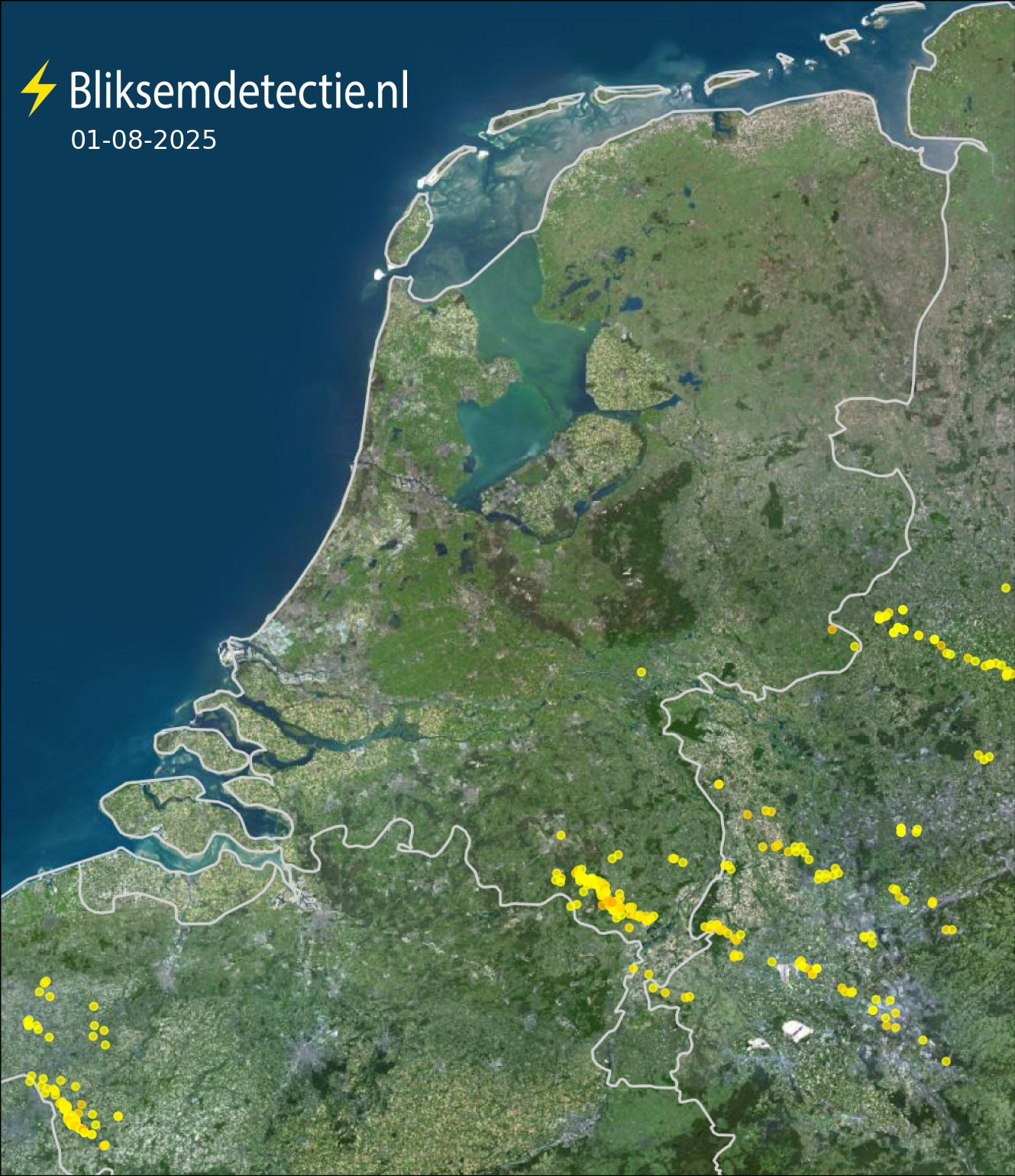Bliksemkaart Nederland 1 augustus 2025
