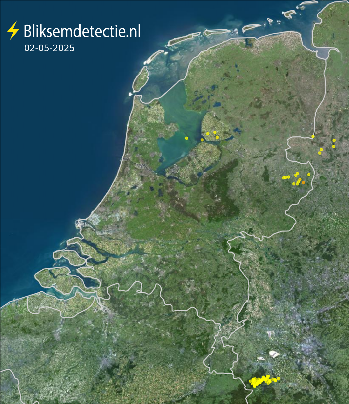 Bliksemkaart Nederland 2 mei 2025