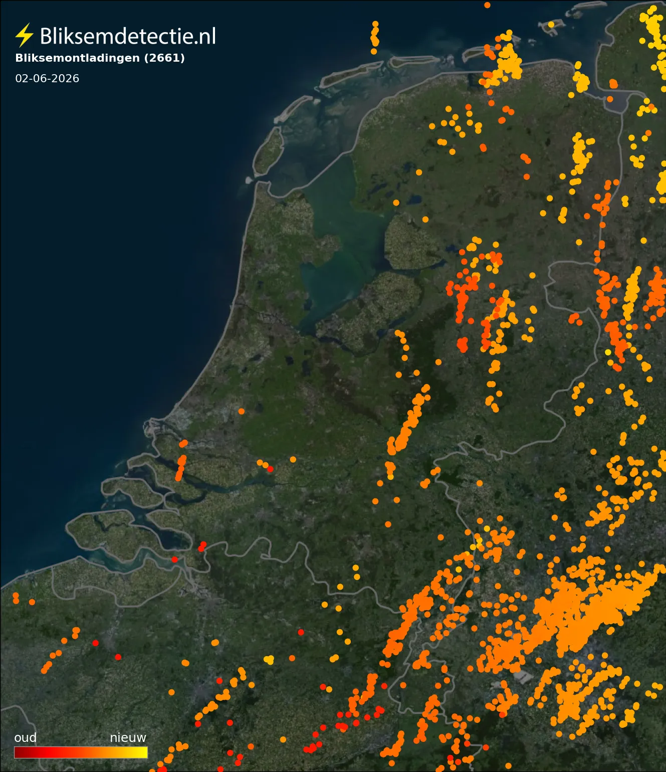 Bliksemkaart Nederland 2 juni 2026