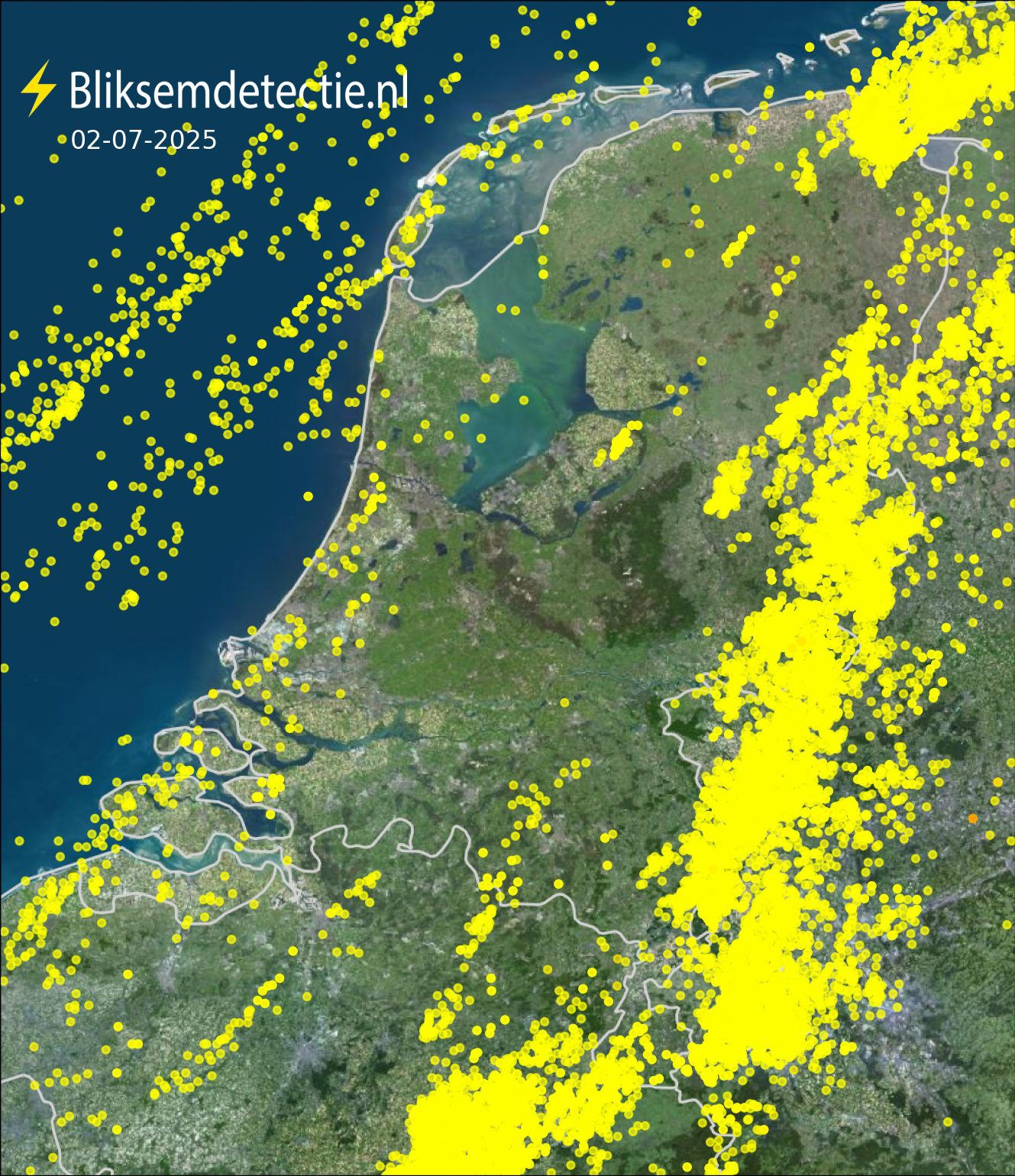 Bliksemkaart Nederland 2 juli 2025
