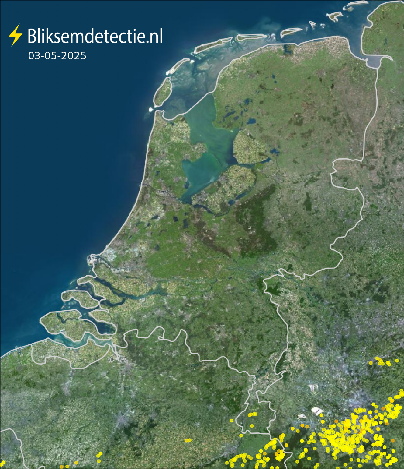 Bliksemkaart Nederland 3 mei 2025