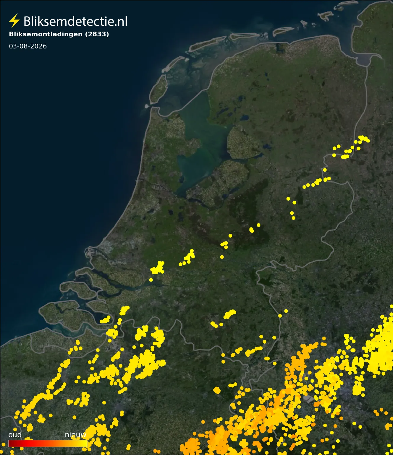 Bliksemkaart Nederland 3 augustus 2026