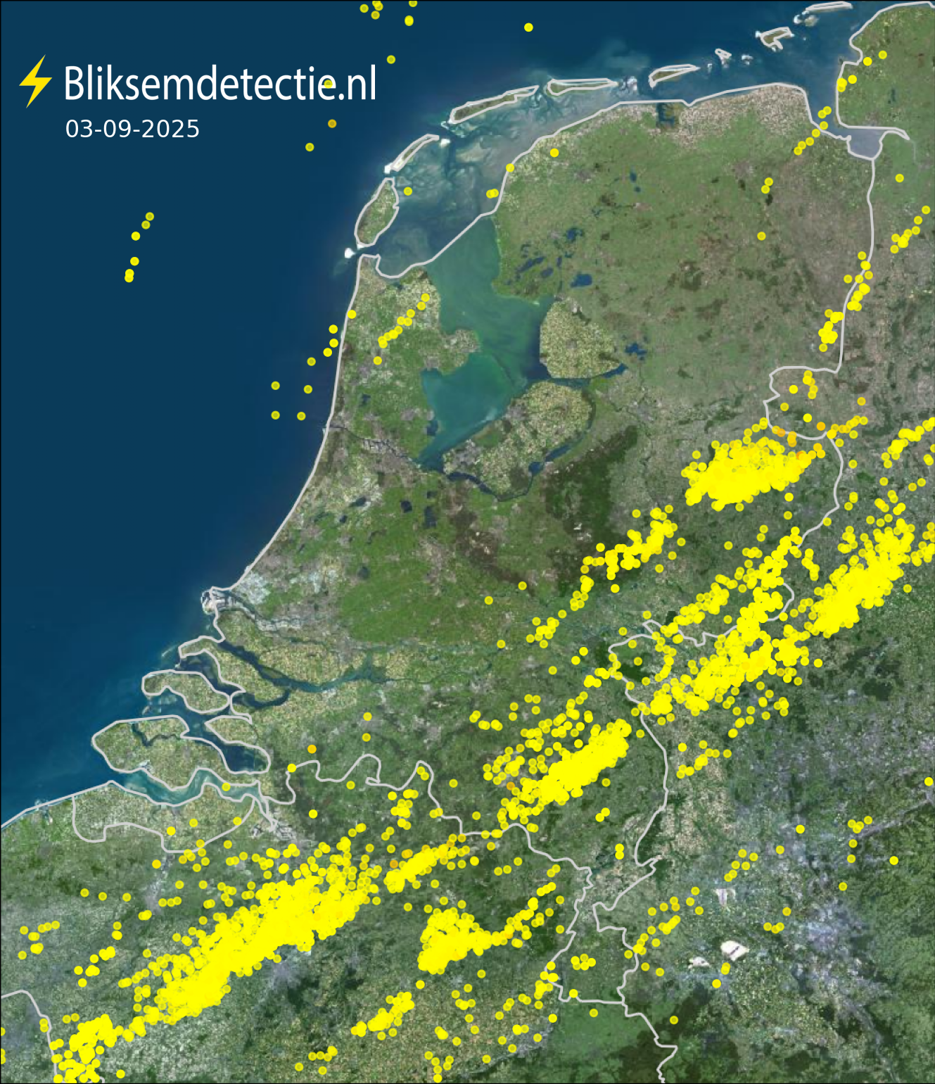 Bliksemkaart Nederland 3 september 2025