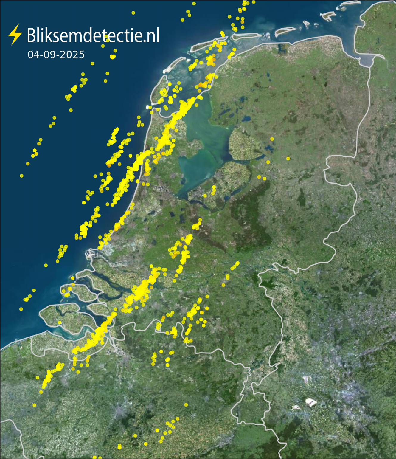 Bliksemkaart Nederland 4 september 2025