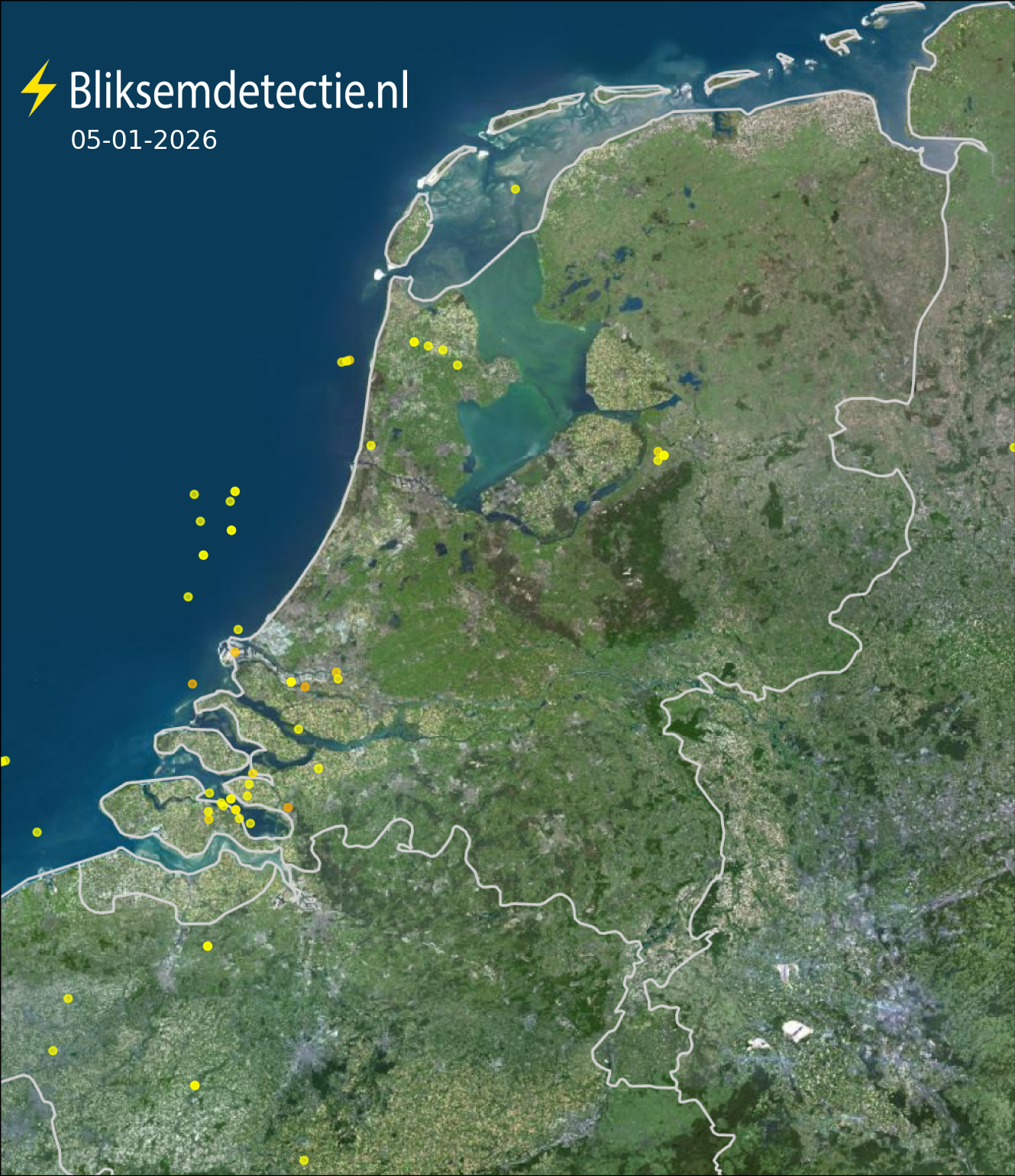 Bliksemkaart Nederland 5 januari 2026