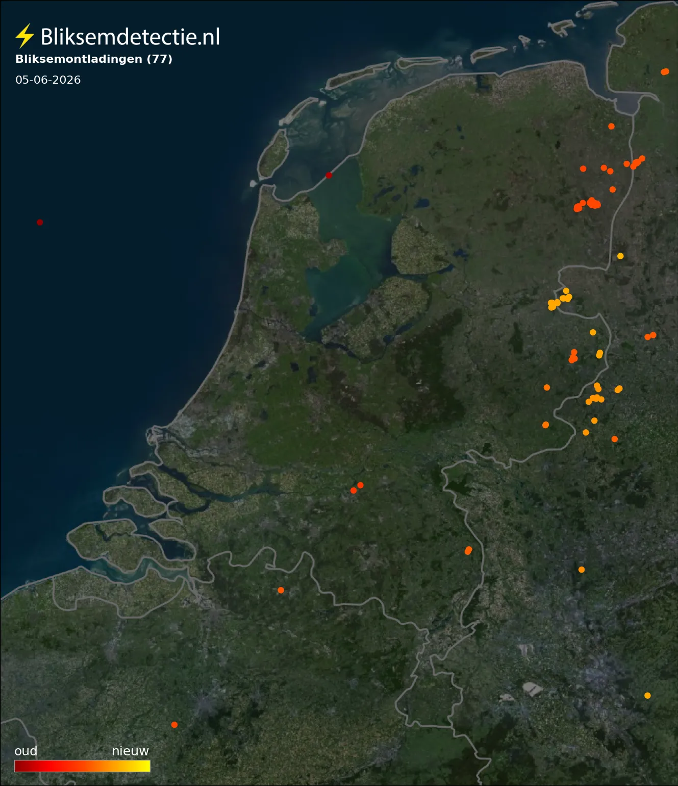 Bliksemkaart Nederland 5 juni 2026