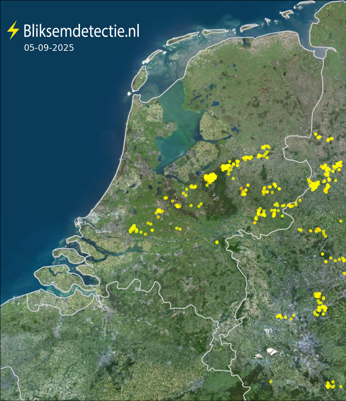 Bliksemkaart Nederland 5 september 2025