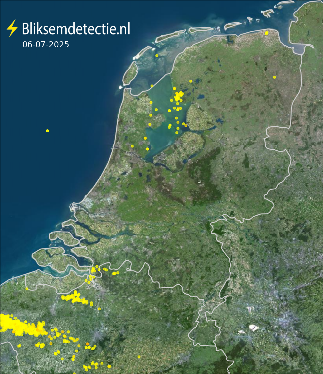 Bliksemkaart Nederland 6 juli 2025