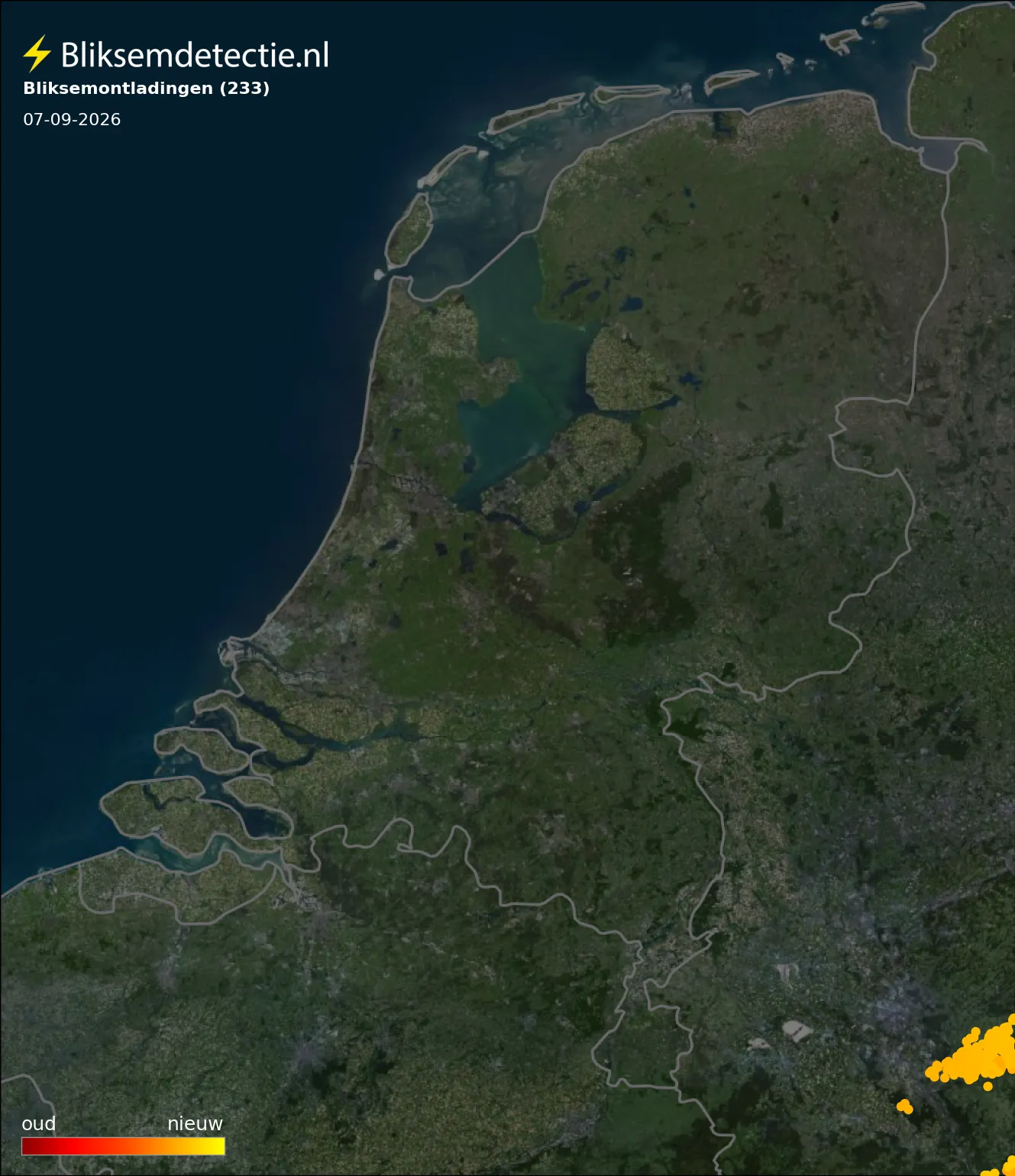 Bliksemkaart Nederland 7 september 2026