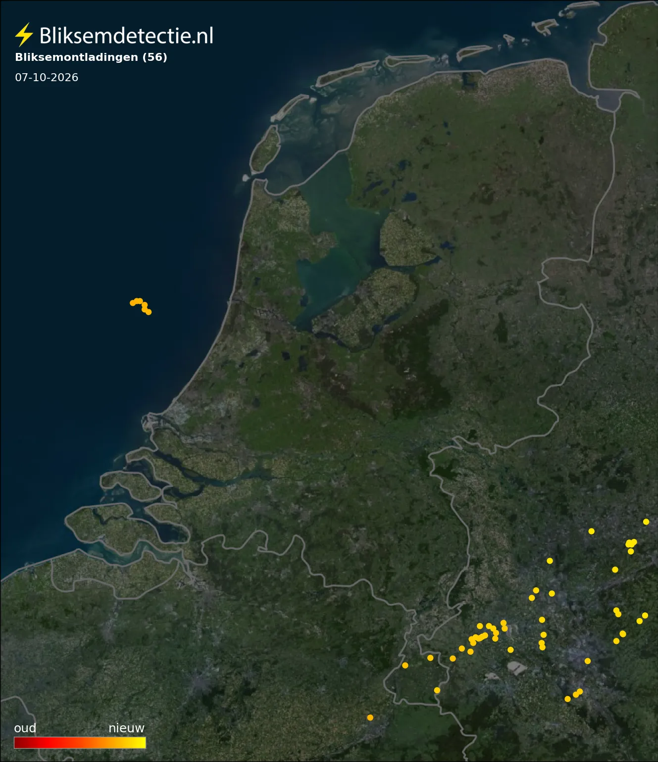 Bliksemkaart Nederland 7 oktober 2026
