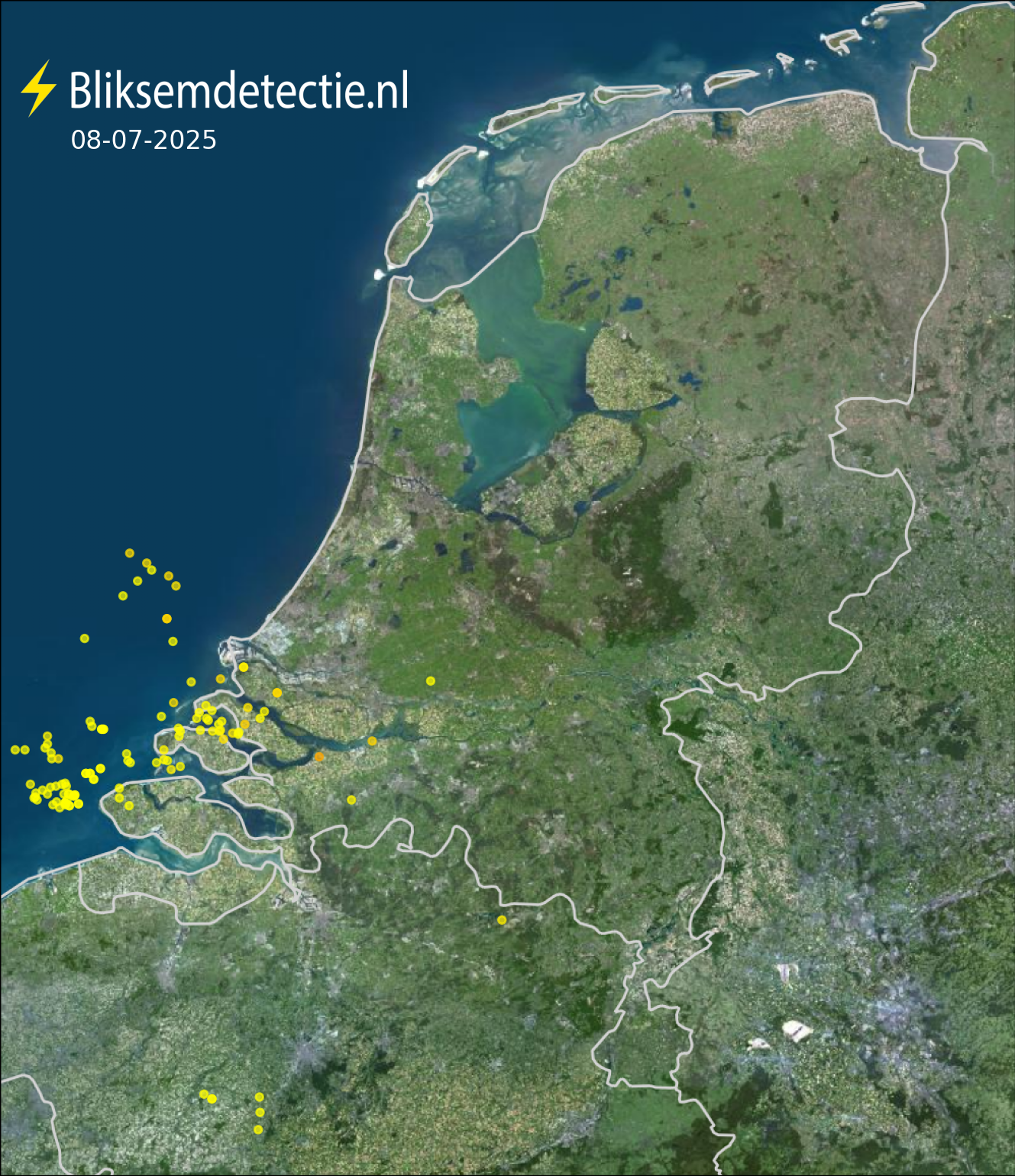 Bliksemkaart Nederland 8 juli 2025