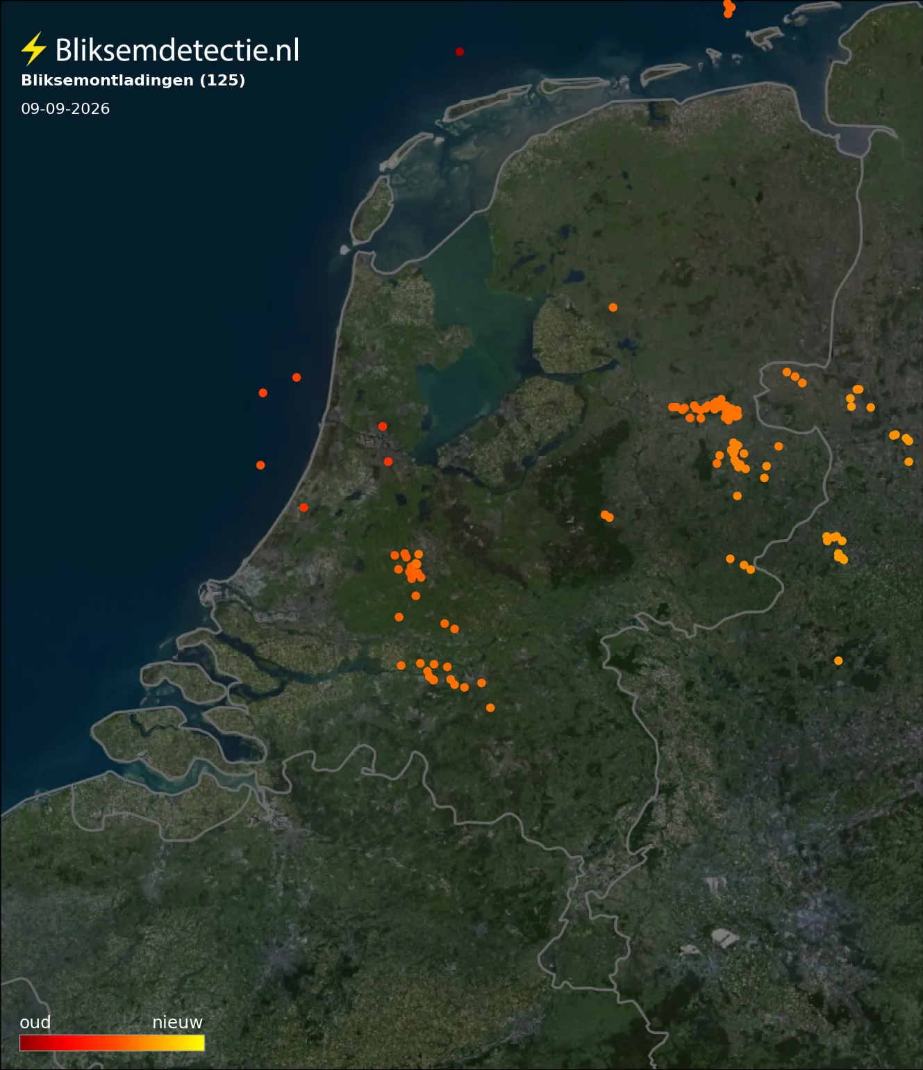 Bliksemkaart Nederland 9 september 2026