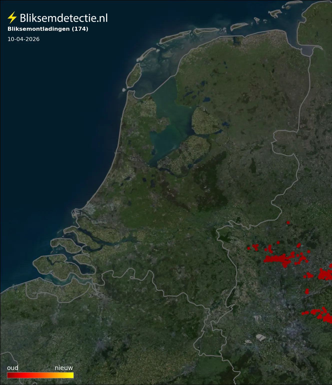 Bliksemkaart Nederland 10 april 2026