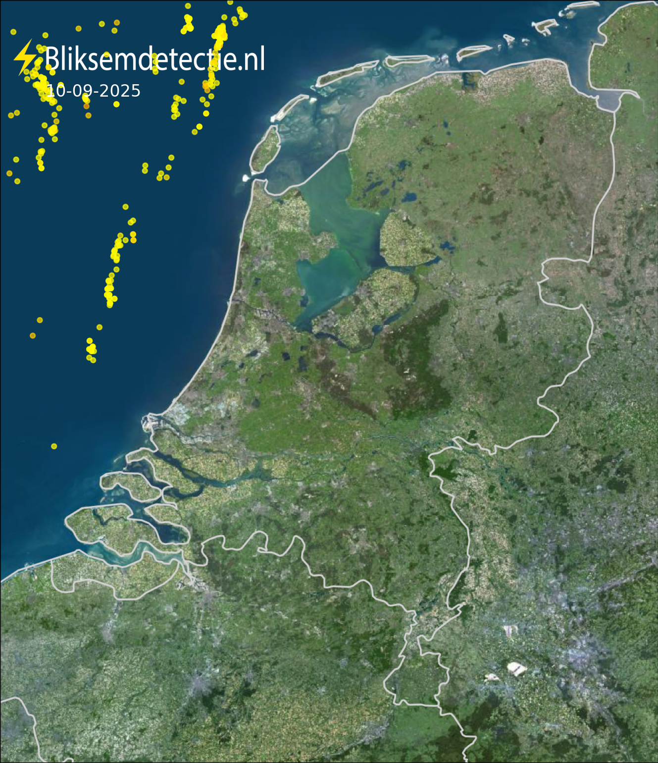 Bliksemkaart Nederland 10 september 2025