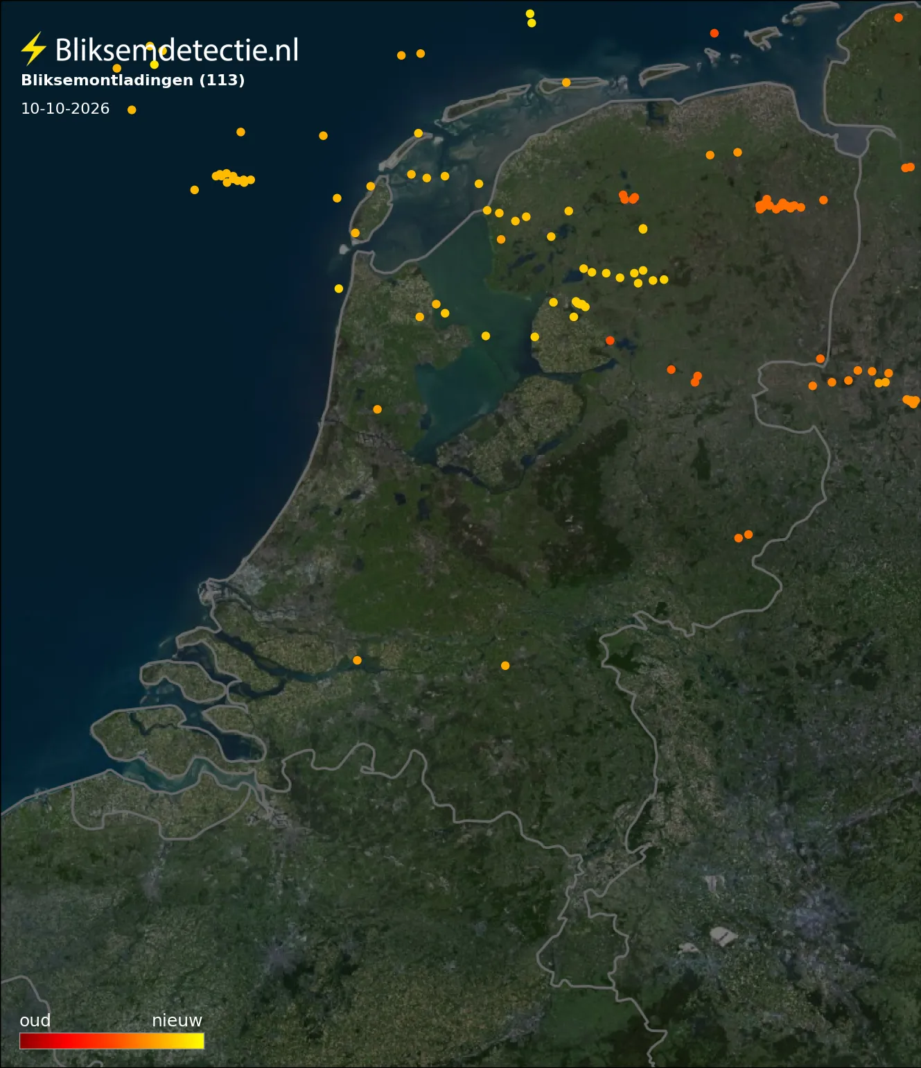 Bliksemkaart Nederland 10 oktober 2026