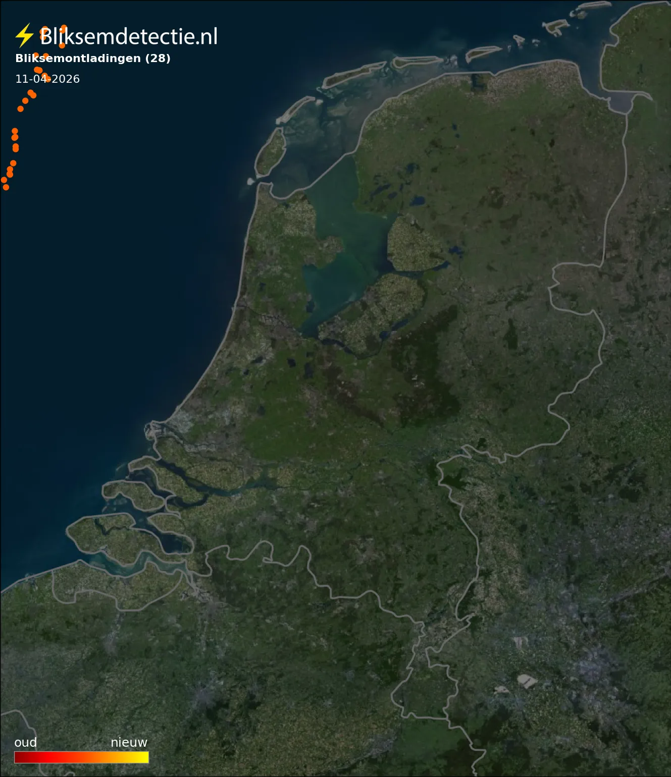 Bliksemkaart Nederland 11 april 2026