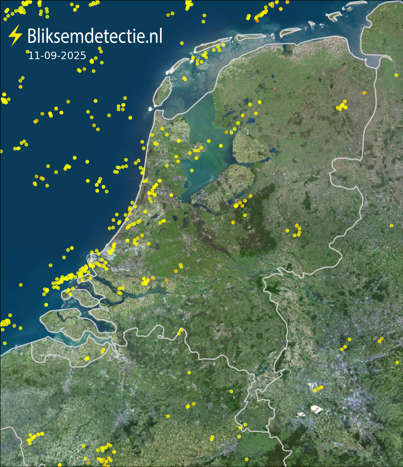 Bliksemkaart Nederland 11 september 2025