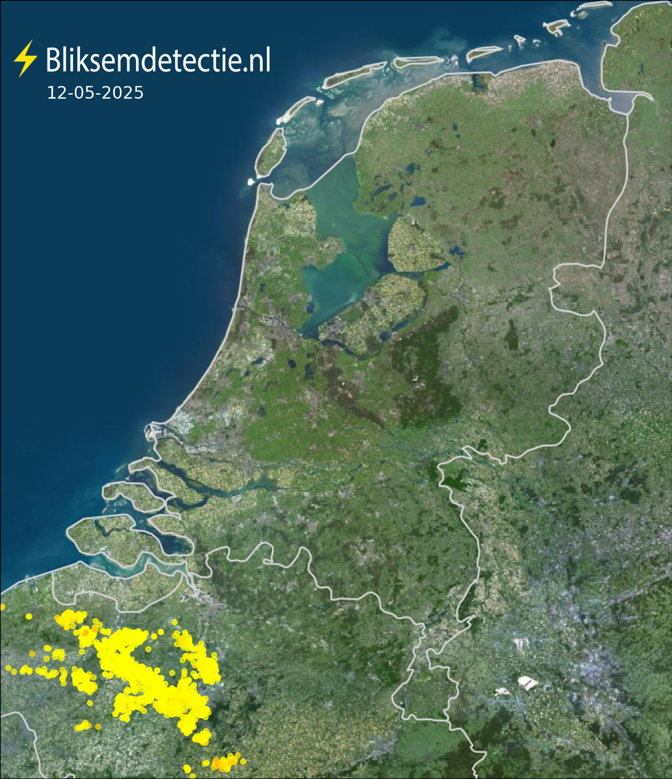 Bliksemkaart Nederland 12 mei 2025