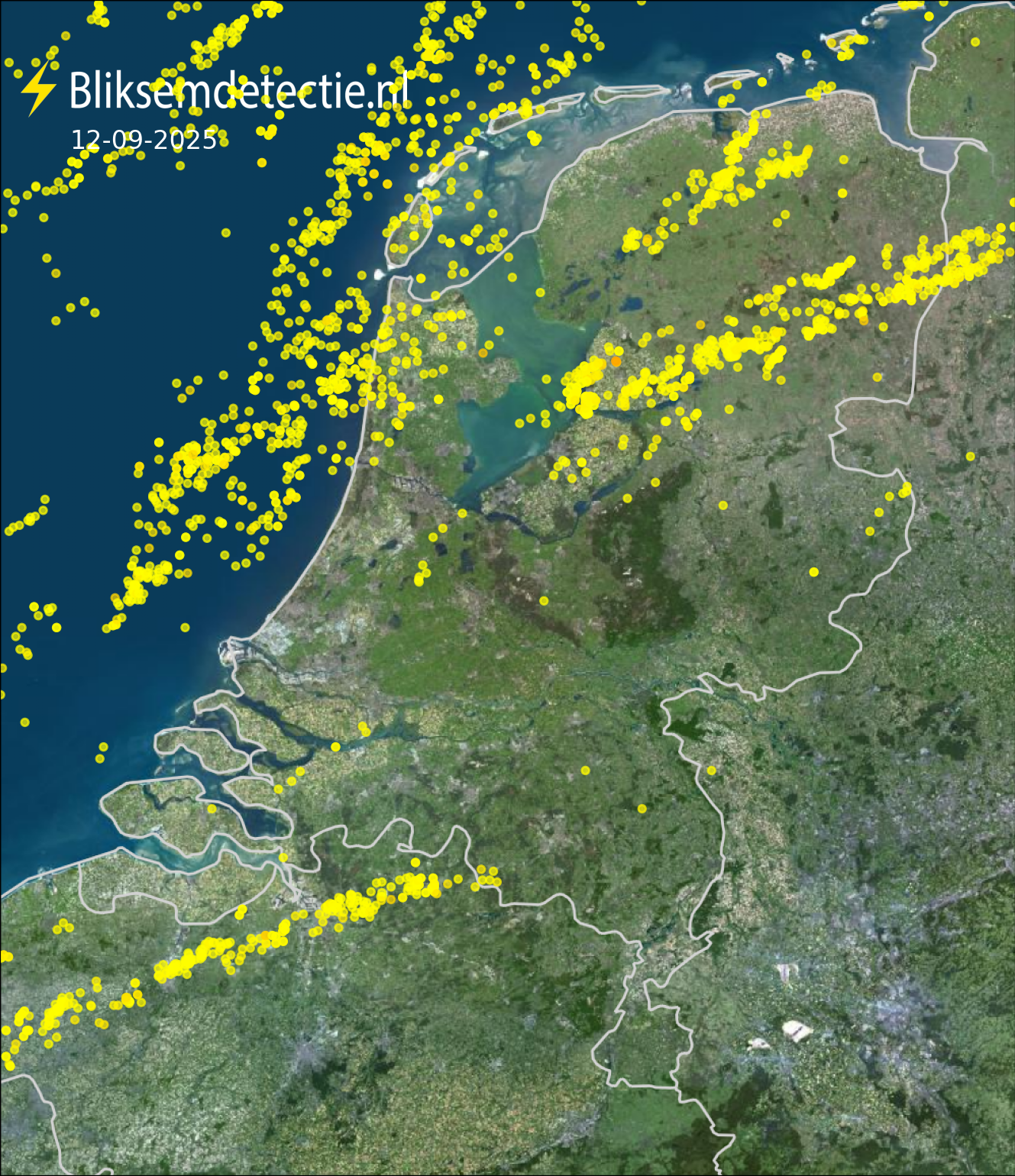 Bliksemkaart Nederland 12 september 2025
