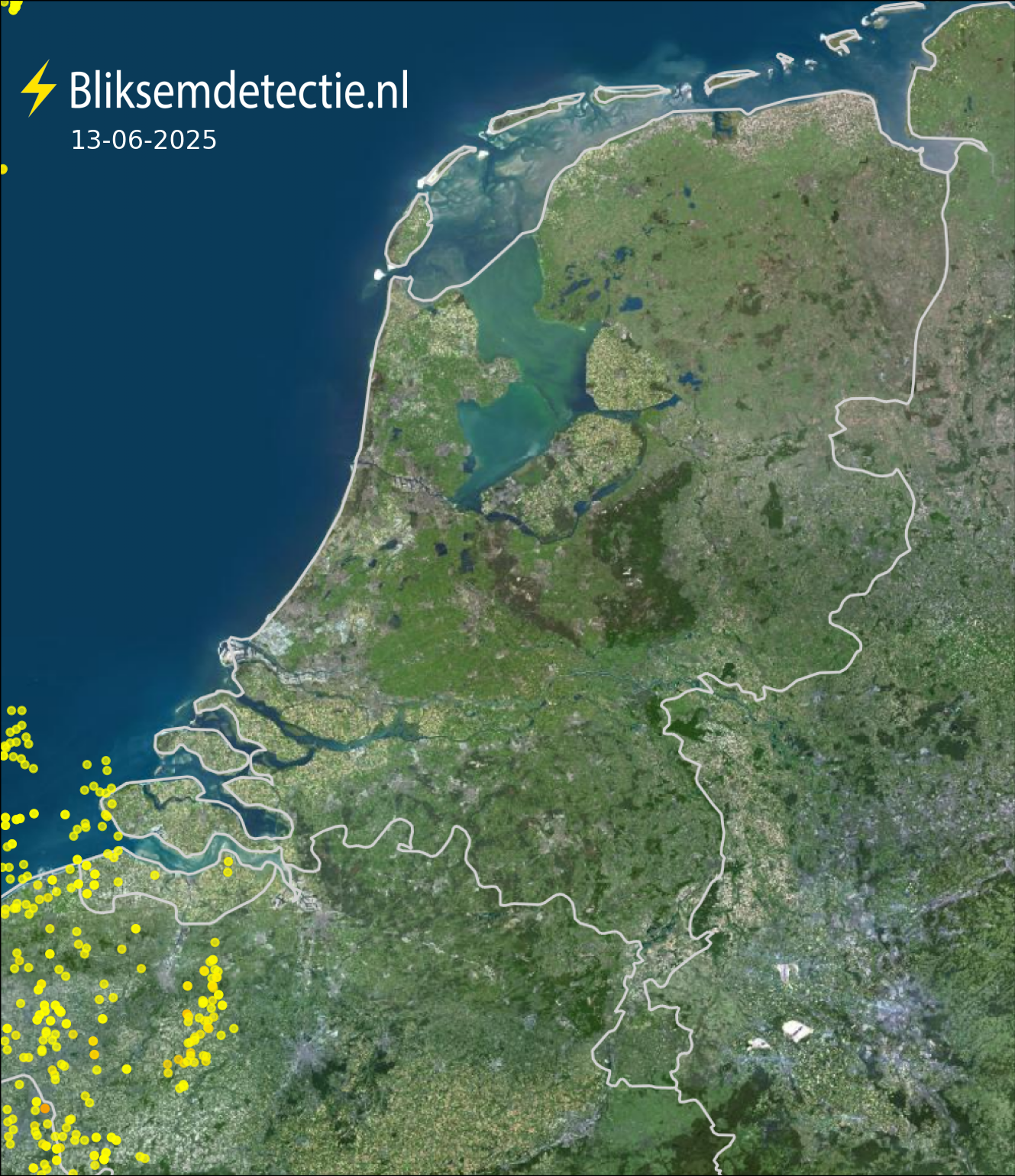 Bliksemkaart Nederland 13 juni 2025
